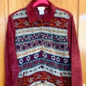 Cedar Canyon 100% Genuine Leather Suede /Knit Burgundy Nordic Cardigan Jacket M